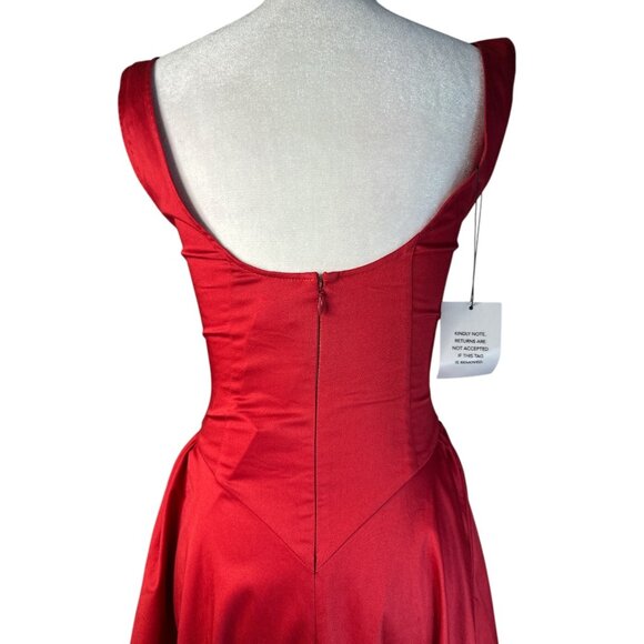Helsa Stretch Cotton Sateen Midi Dress in Red Small New Womens Aline Fit n Flare - Picture 9 of 16